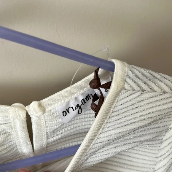 NWOT ORIGAMI Evie Long Sleeve Lurex Stripe Tutu Dress WHITE - Picture 13 of 14